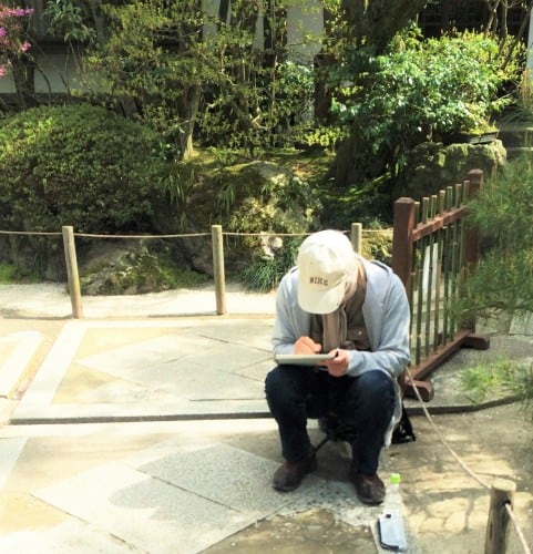 sitting in a garden temple