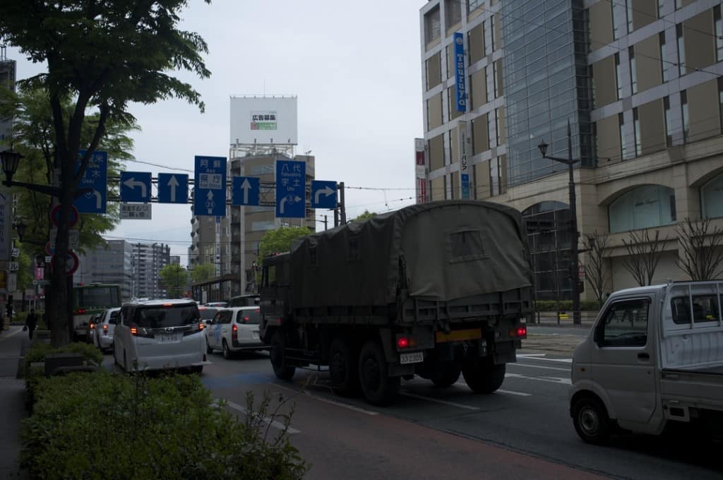 Kumamoto City's downtown core, one week after the earthquake.