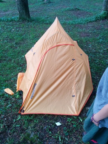 Attempting to camp out in this tiny tent!