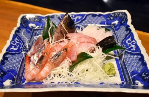 Fresh seafood and sashimi in Sado island