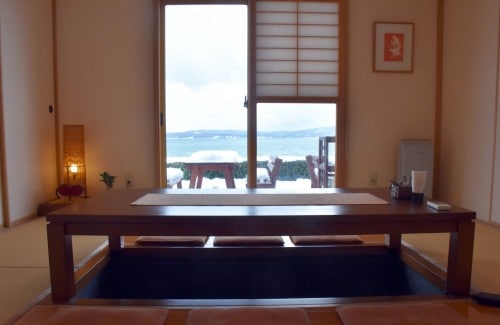 The Japanese-style room at this cafe in Sado island