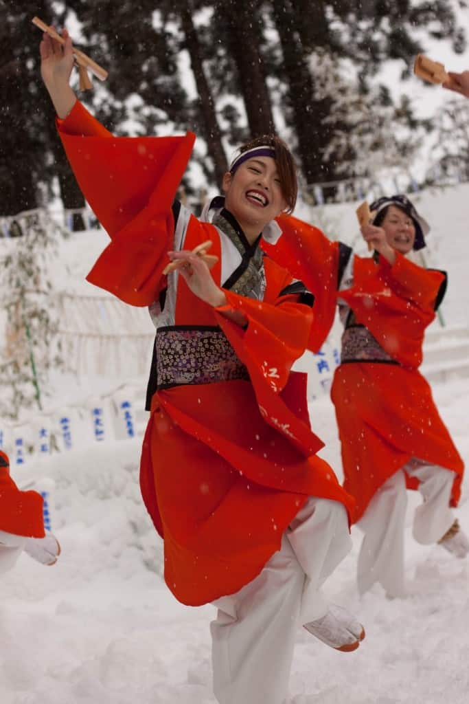 The Yosakoi dance is especially well known for its use of naruko, which are small wooden clappers held in the hands of each dancer.