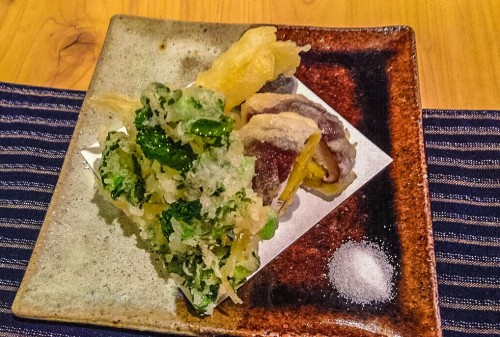Tempura vegetables as part of a Kaiseki course. 