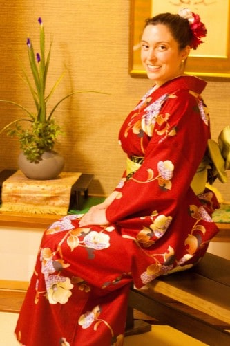 Red kimono and yellow Obi