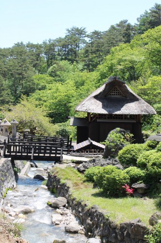 Outside one of the Enclosed Onsets at Tamago-yu onsen, Fukushima, Japan