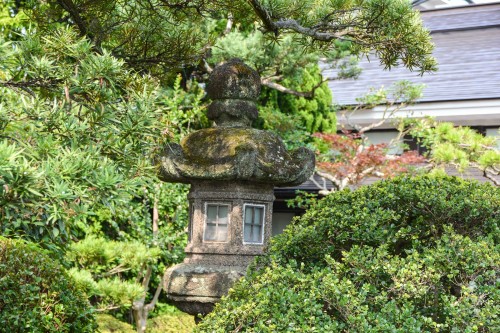 A beautiful lantern in the garden of Karatsu Onsen Ryokan Wataya, Karatsu, Saga prefecture, Kyushu.