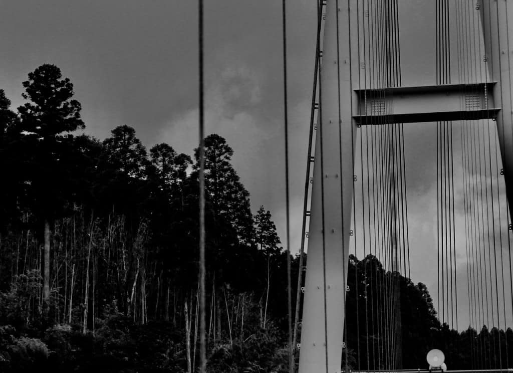 Kokonoe Yume Bridge, against Trees in Oita prefecture, Kyushu, Japan.