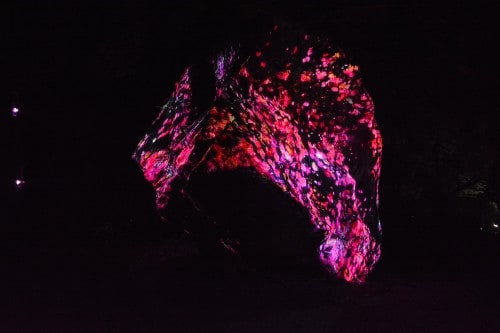 The Exhibition "a Forest Where Gods Live" produced by Teamlab at Mifuneyama rakuen garden at Takeo onsen, Saga.