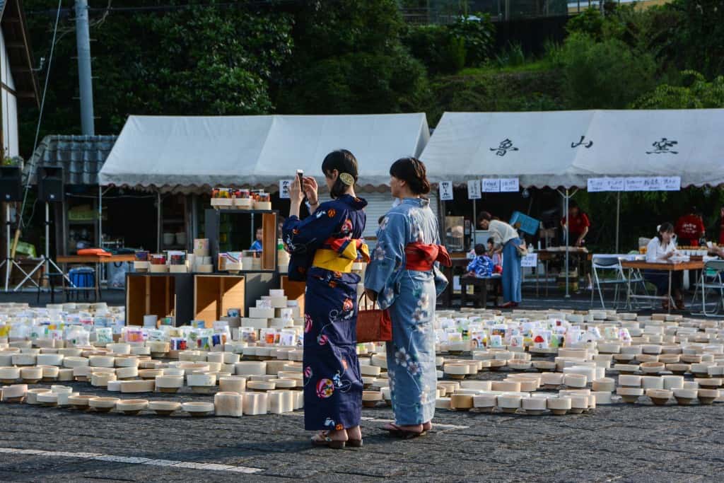 Japanese women wearing traditional yukata in summer
