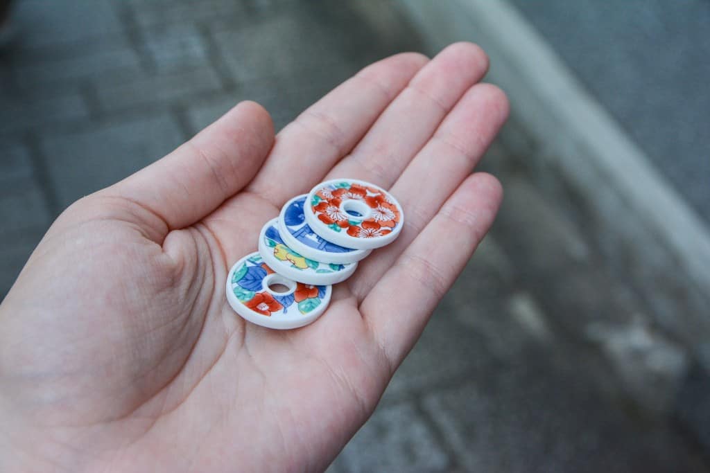 handmade porcelain coins in Imari, Japan