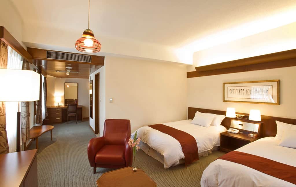 Kurashiki Hokusai Hotel near Kurashiki Bikan Historical Quatier in Okayama prefecture, Japan.