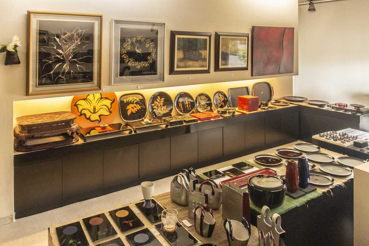 Lacquerware giftware in traditional japanese shop