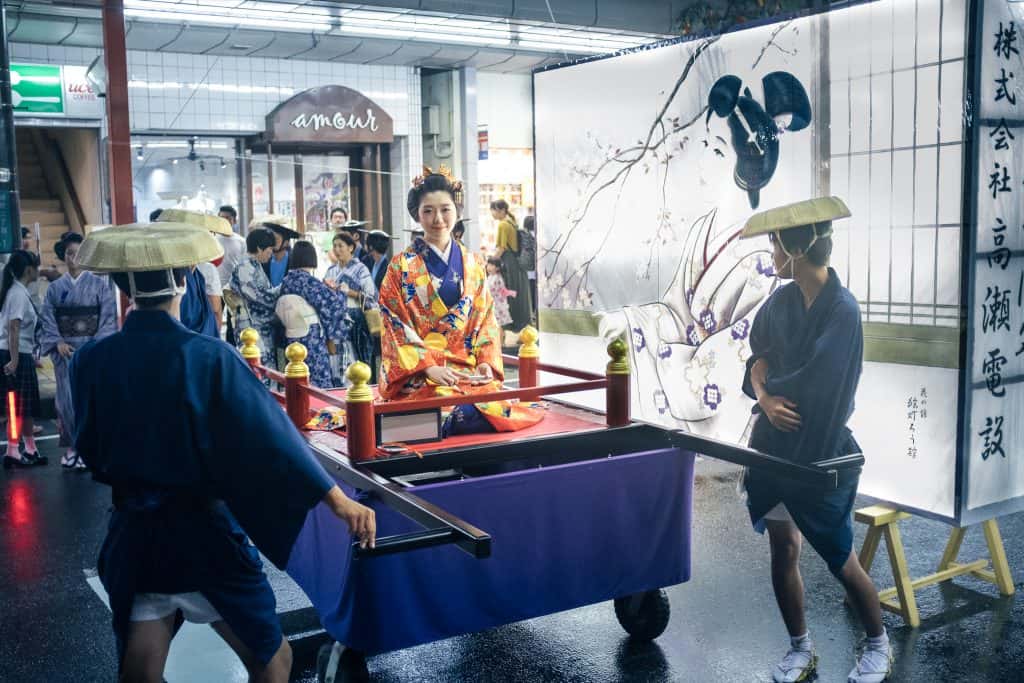 Celebrating the local Matsuri "Tanabata festival" in Yuzawa