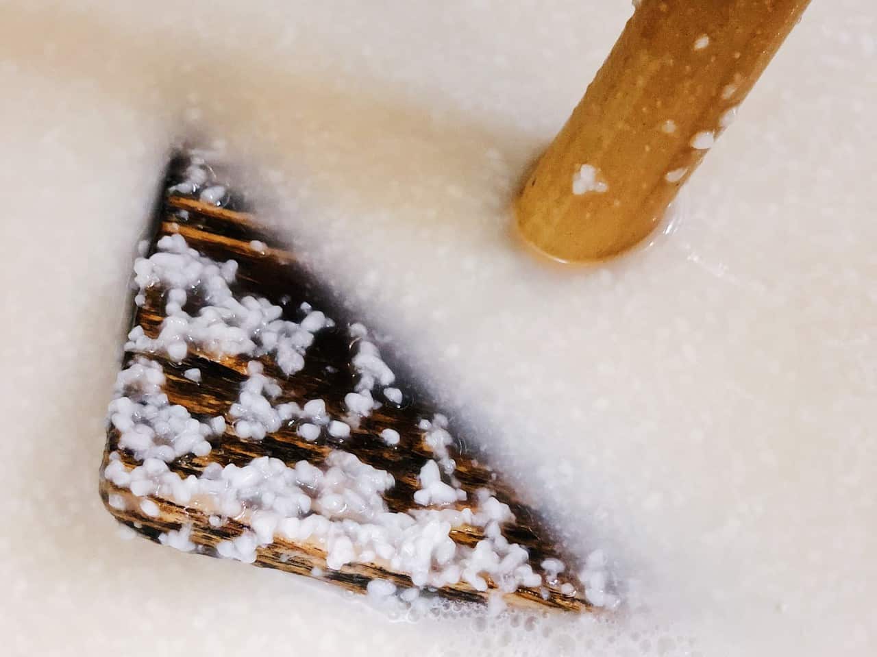Rice grains fermenting in the liquid