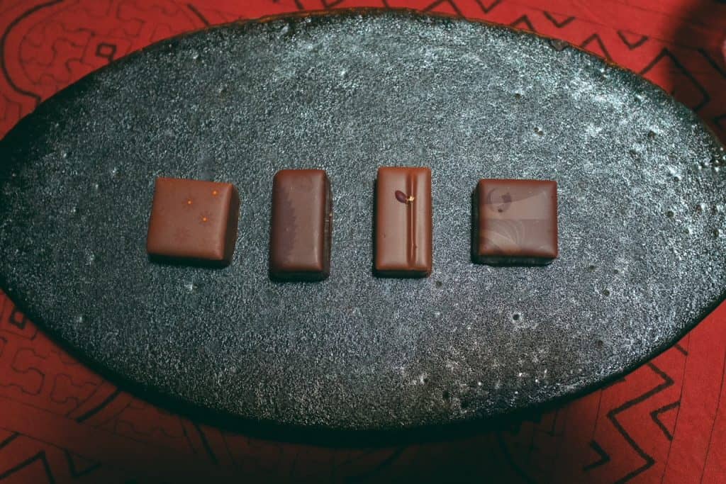 Tasting at Rozilla, the chocolate shop by Es Koyama, in Sanda, Hyogo Prefecture, Japan