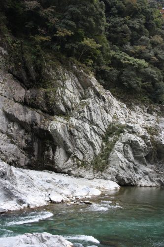 White cliffs of Oboke Gorge along the Yoshino River, Tokushima Prefecture.