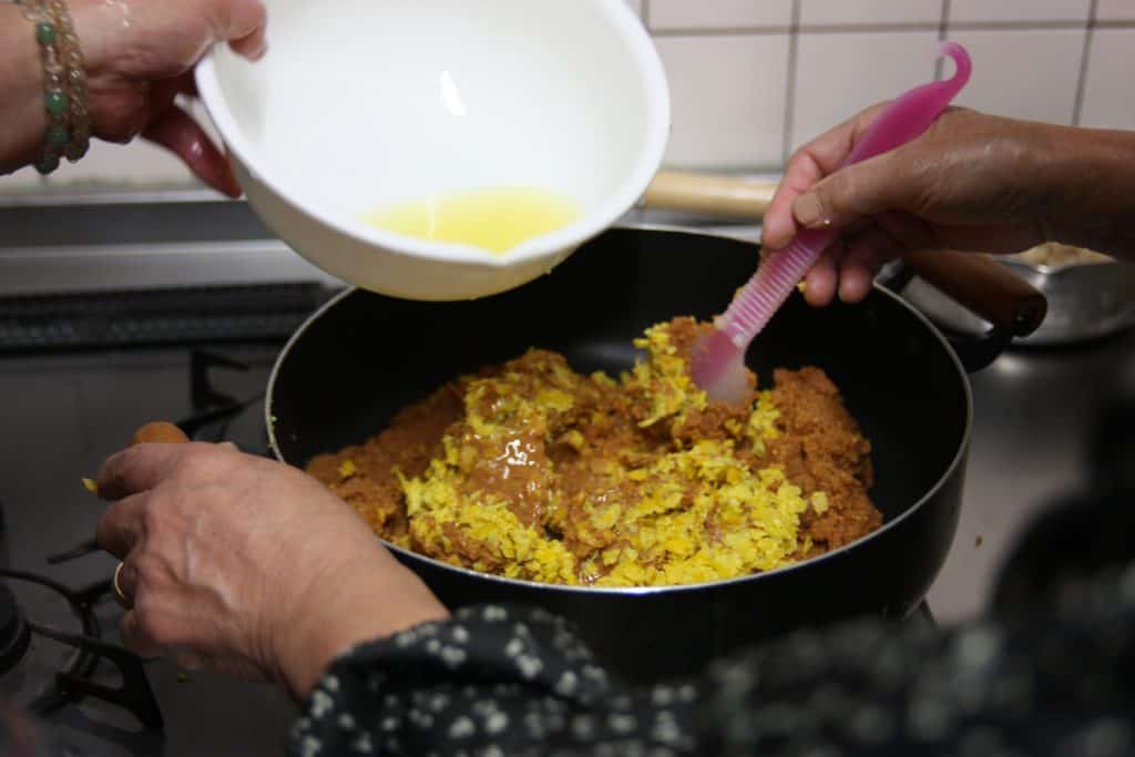 Preparing dinner at Yuzu no Sato minshuku in Mima, Tokushima.