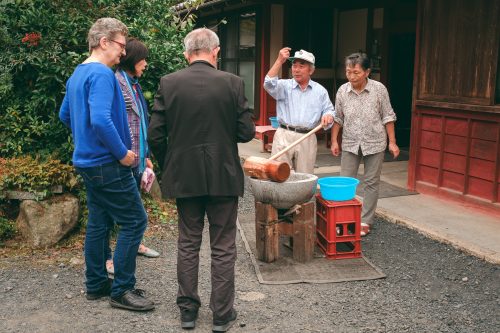 Preparing mochi with Ogi locals in Shiga Prefecture, near Kyoto, Japan