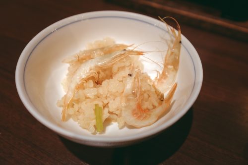 Toyama white prawns with rice.