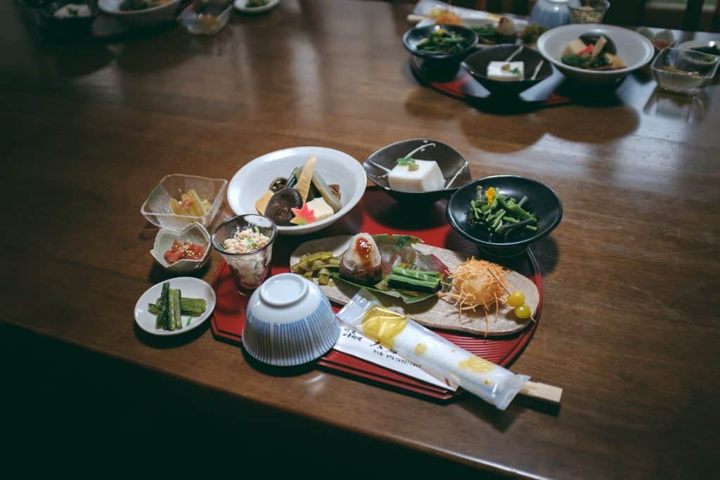 Buddhist vegan meal at Nisseki Temple, Toyama.