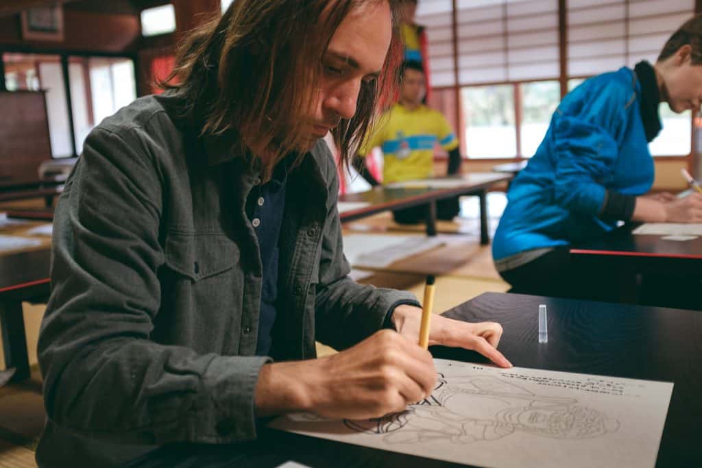 Meditative drawing at Nisseki Temple, Toyama.