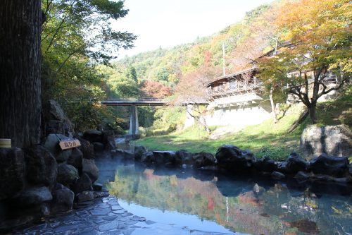Autumn colors at Osawa Onsen in Hanamaki, Iwate Prefecture, Japan.