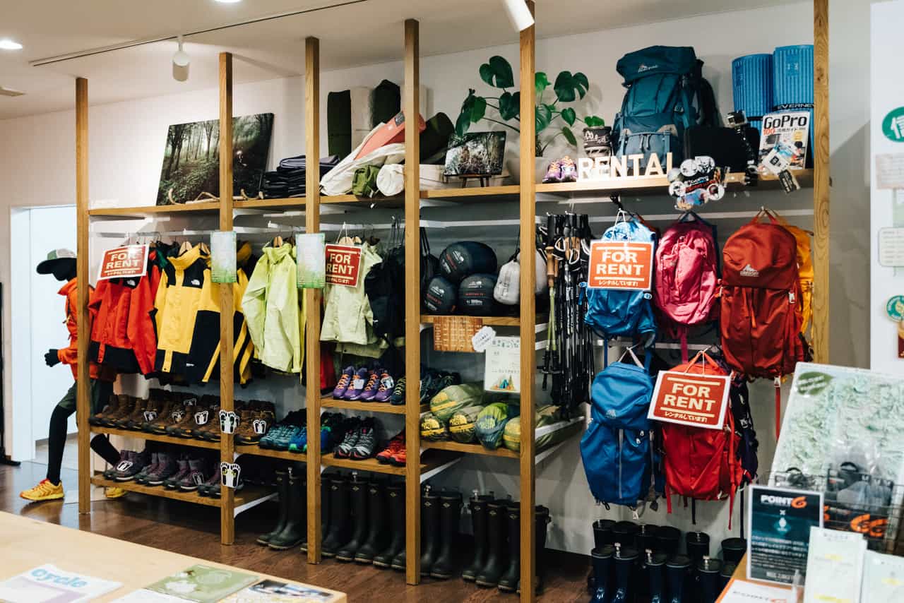 outdoor gear can be rented from the shop at Iiyama station