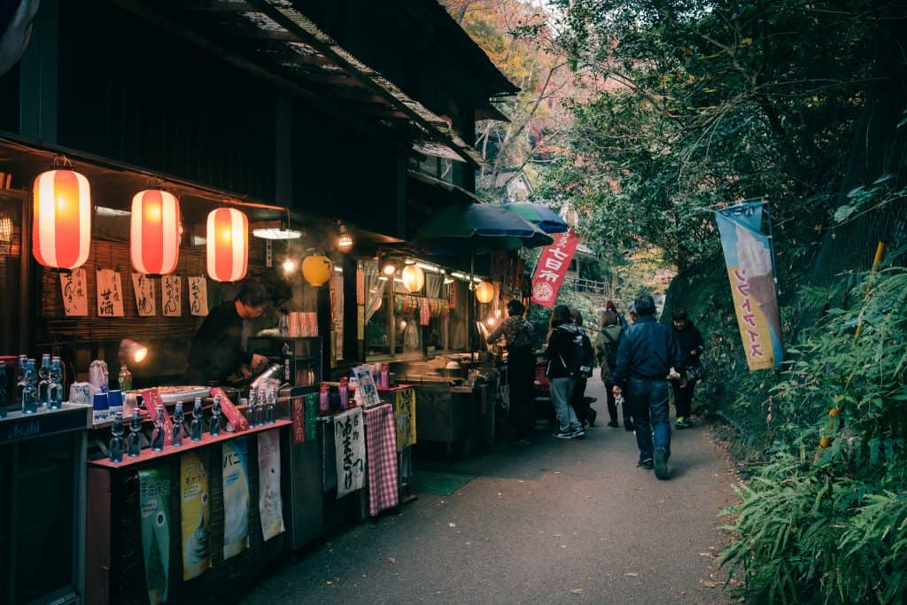 traditional Japanese street with food stalls