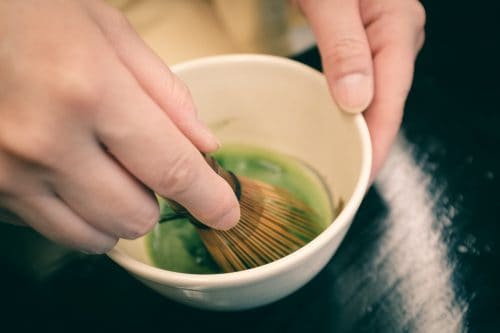 Tea tasting at Sakai Plaza of Rikyu and Akiko, museum dedicated among others to Sen no Rikyu, master of the tea ceremony, Sakai, Osaka, Kinki region, Japan
