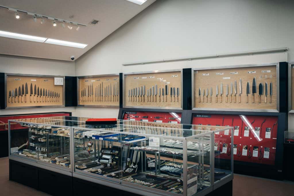 Sakai City Traditional Craft Museum Shop, Osaka, Japan has a huge assortment of Japanese knives on sale.