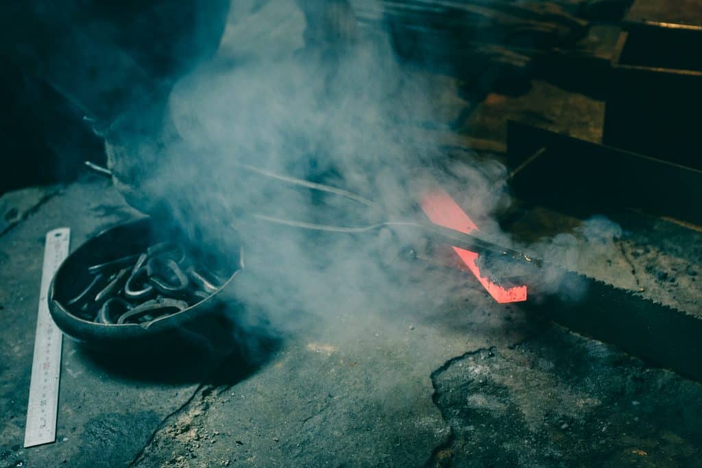 Manufacture of a knife in the forge of Mizuno Tanrenjo, Sakai, Osaka, Japan