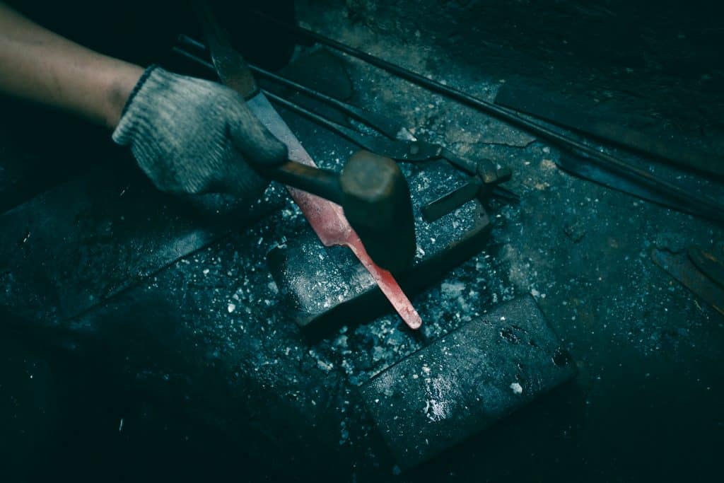 Manufacture of a knife in the forge of Mizuno Tanrenjo, Sakai, Osaka, Japan
