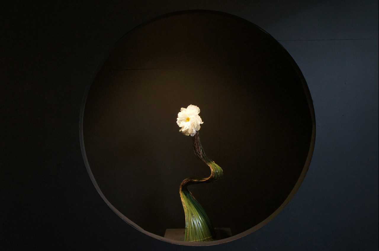 Floral arrangement at Yuushien Japanese Garden, near Adachi Museum of Art, Yasugi, Shimane Prefecture, San'in Region, Japan