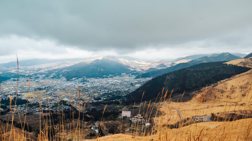 A cloudy view of Yufuin in Oita, Kyushu.