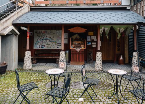 outdoor patio in hot spring town in Japan