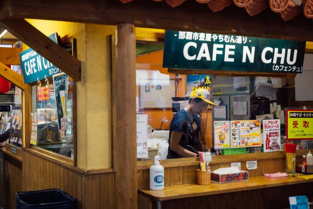Food counter inside Okinawa antenna shop