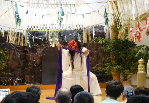 Scenes from the Kagura performed at the Takachiho Shrine in Miyazaki.