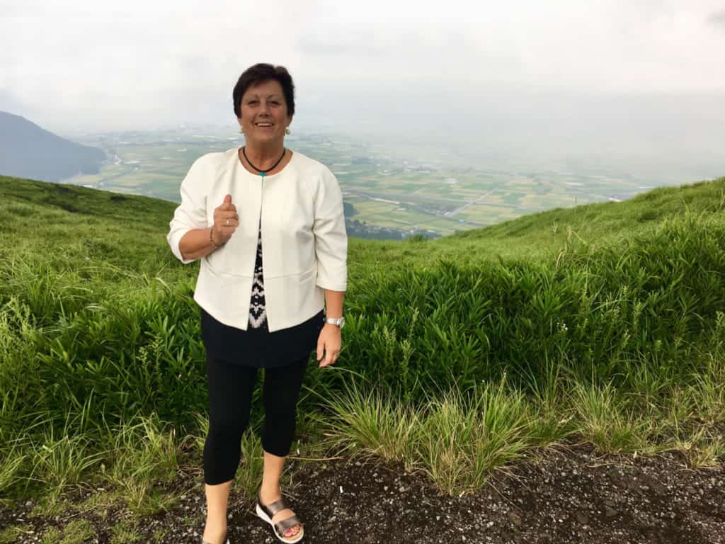 Enjoying the view at Mt Aso in Kumamoto