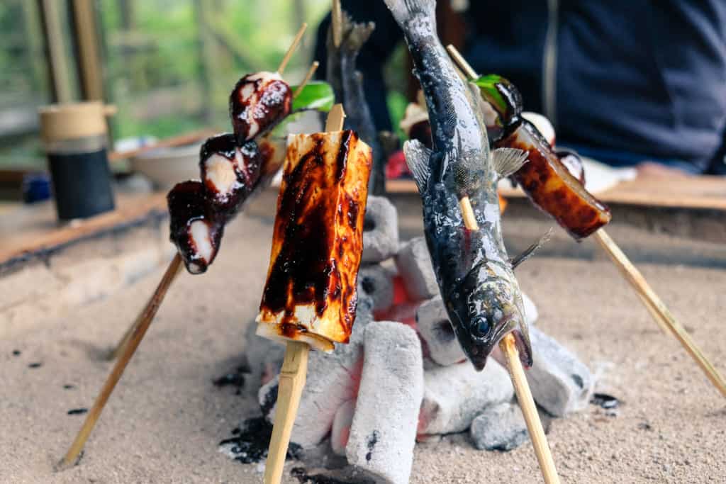 Skewers at Takamori Miso Dengaku in Takamori, Kumamoto