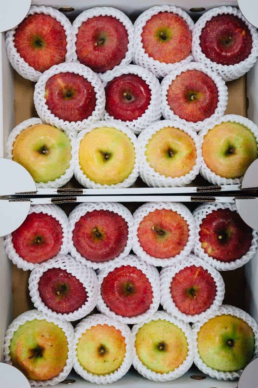 Local apples in box in Iiyama, Nagano