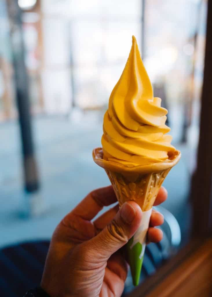 Snow carrot soft cream cone in Iiyama, Nagano