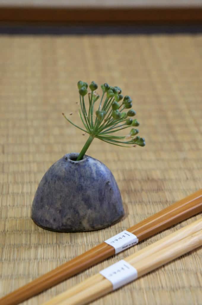 Souvenirs from Tamana: small Shodai Yaki vase and bamboo chopsticks