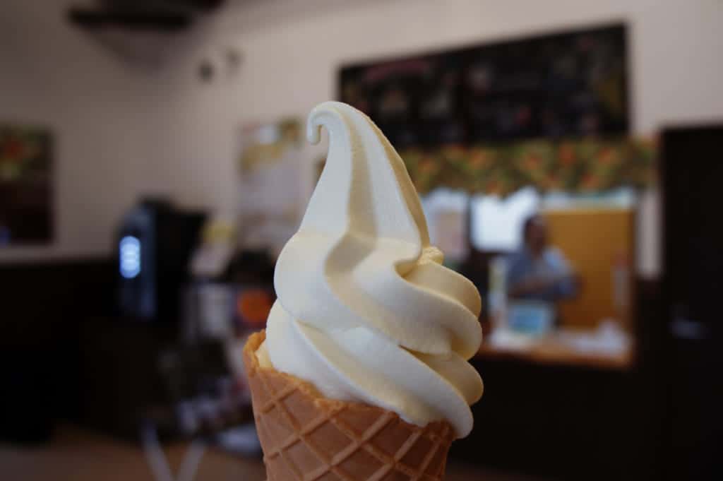 Soft served Honey Rosa plum ice cream