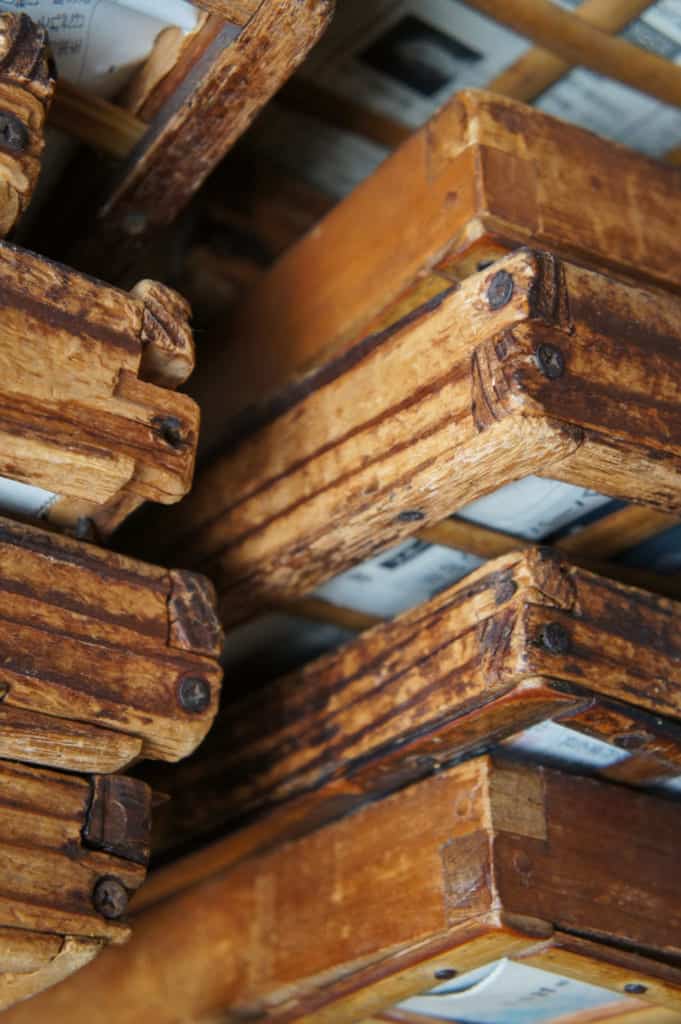 Wooden trays in the somen noodles factory