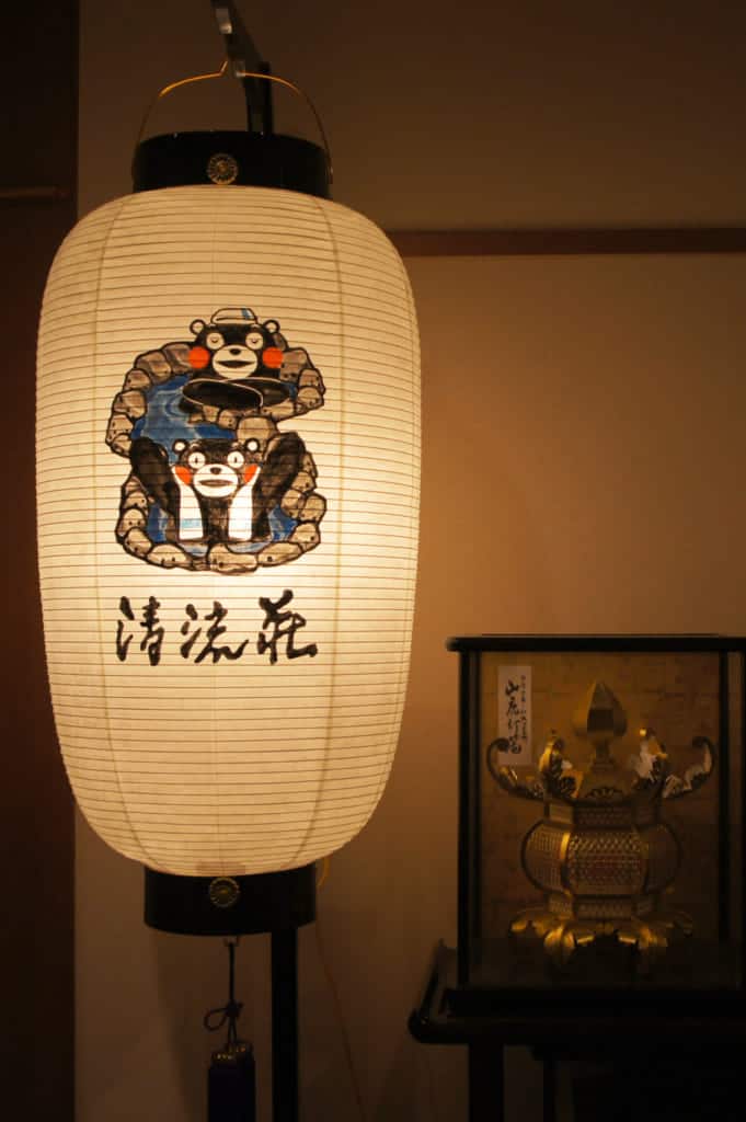 Lantern adorned with a picture of Kumamon