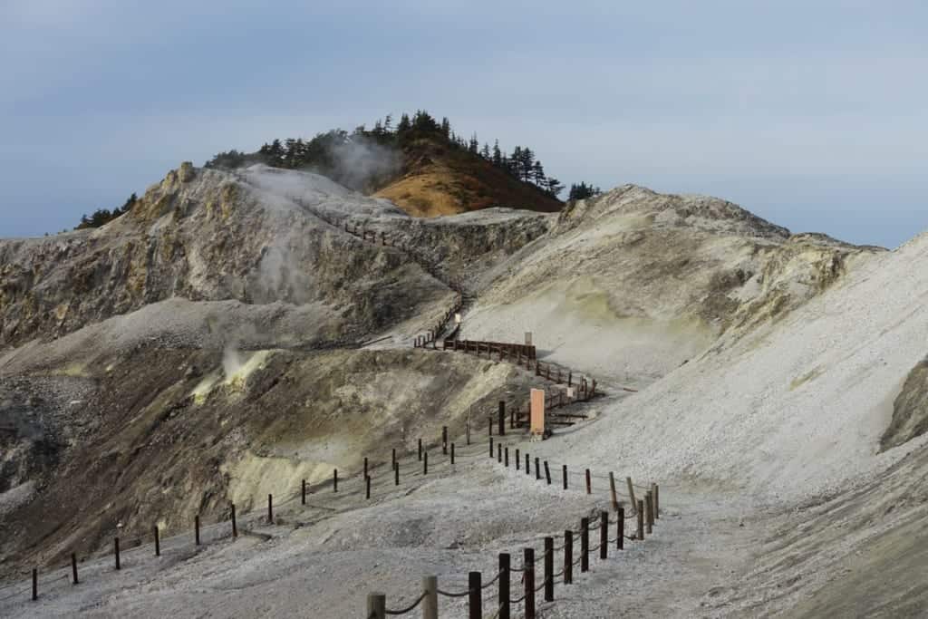 The white and arid lands of jigoku kawarage in Akita prefecture