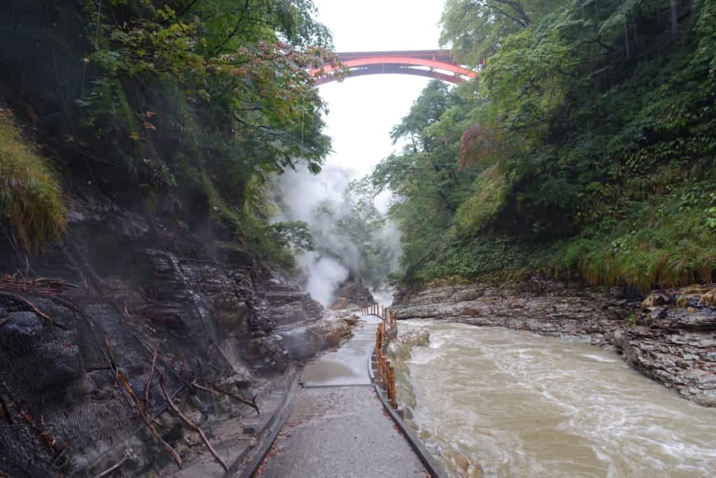 A bridge that crosses the river over the Oyasukyo Gorge