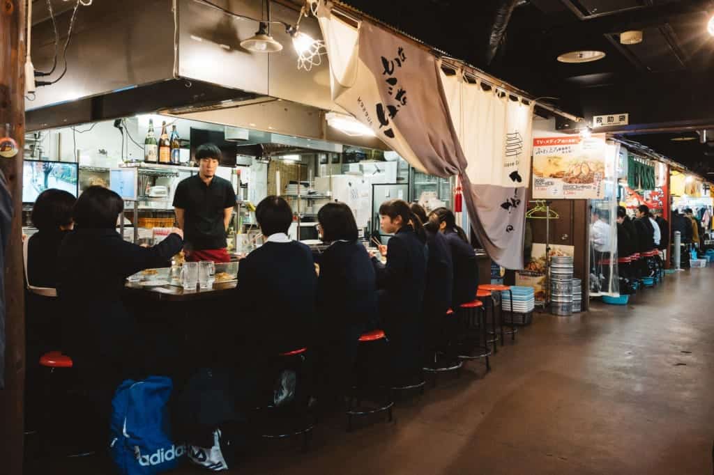 Okonomiyaki stalls near Hiroshima Station