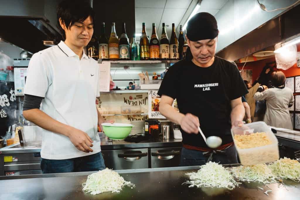 Making okonomiyaki with the chef at Sozo