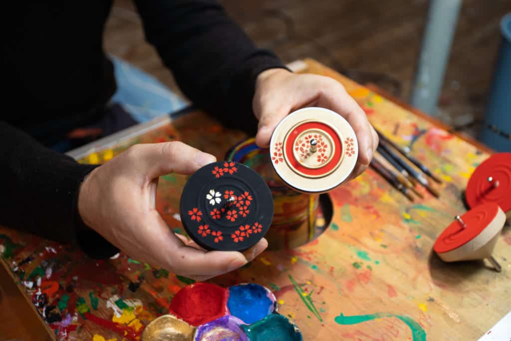 Hakata Koma tops in the Hakatamachiya Furusatokan.